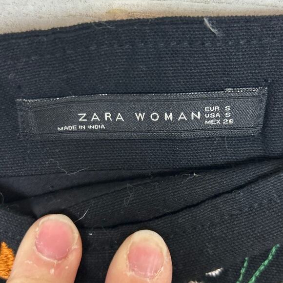 Zara Womens S Black Embroidered Boho Casual Mini Skirt Bird Design Lined - Picture 4 of 6